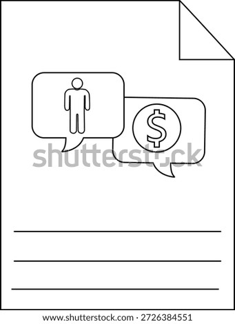 Blacklined paper shows talking bubbles one person one symbol with lined space for writing