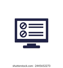blacklist icon with computer, pictogram on white
