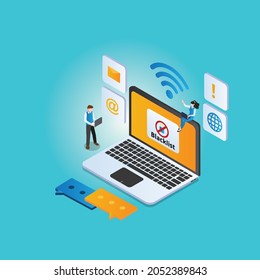 Blacklist internet concept 3d isometric vector illustration concept for banner, website, landing page, ads, flyer
