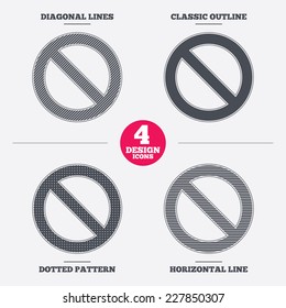 Blacklist sign icon. User not allowed symbol. Diagonal and horizontal lines, classic outline, dotted texture. Pattern design icons.  Vector