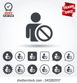 Blacklist sign icon. User not allowed symbol. Circle, star, speech bubble and square buttons. Award medal with check mark. Thank you ribbon. Vector