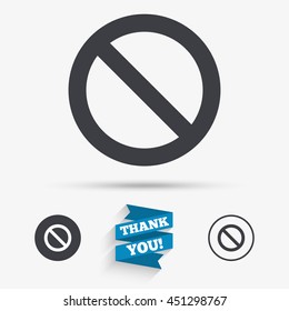 Blacklist sign icon. User not allowed symbol. Flat icons. Buttons with icons. Thank you ribbon. Vector