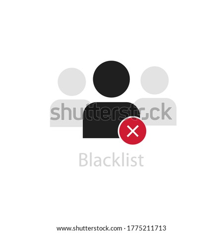 Blacklisted character. Abstract black human figure with red not found symbol.   Blocked subscriber access, forbidden list of users pictogram of an unauthorized vector login.