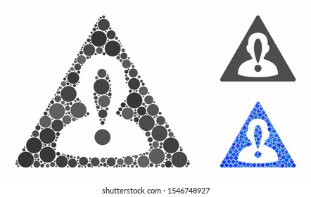 Blacklisted person mosaic of filled circles in different sizes and color tones, based on blacklisted person icon. Vector filled circles are united into blue mosaic.