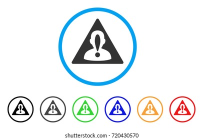 Blacklisted Person rounded icon. Style is a flat blacklisted person gray symbol inside light blue circle with black, gray, green, blue, red, orange color versions.