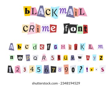 Blackmail anonymous demand letter newspaper cutout font - design your custom ransom crime note with this vector letters set.