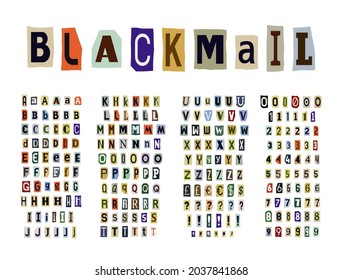 Blackmail or Ransom Anonymous Note Font. Latin Letters and Numbers