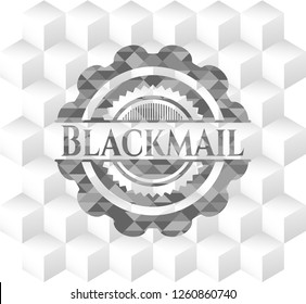 Blackmail realistic grey emblem with geometric cube white background
