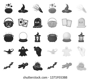 black.mono and white magic black.mono icons in set collection for design. Attributes and sorceress accessories vector symbol stock web illustration.