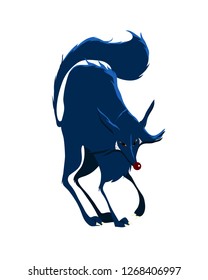 Black-Navyblue Wild Wolf Vectoral Illustration. Cartoon Style, White Background Isolated. Little Red Riding Hood. For Children Books, Magazines, Web Pages.
