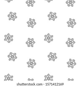 The black-n-white pattern of snowflakes. Doodle illustration of snowflakes on a white background. Vector 8 EPS