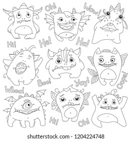 Black'n'white set of cute little monsters