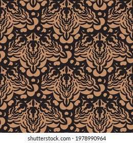 Black-orange seamless pattern with vintage ornaments. Vector illustration.