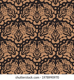 Black-orange seamless pattern with vintage ornaments. Vector illustration.