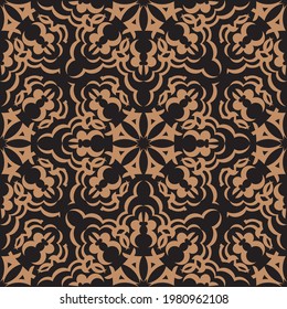 Black-orange seamless pattern with vintage ornaments. Good for murals, textiles and printing. Vector illustration.