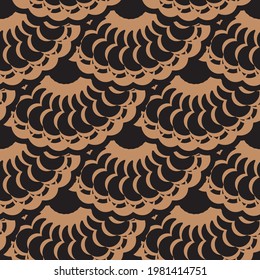 Black-orange seamless pattern with vintage ornaments. Good for murals, textiles, postcards and prints. Vector illustration.