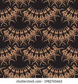 Patrón impecable de color negro-naranja con adornos vintage. Bien por antecedentes, impresiones, prendas de vestir y textiles. Ilustración vectorial.