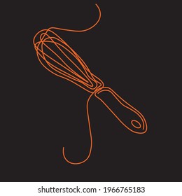 Black-orange vector image of kitchen whisk in one line. The perfect solution for a stylish kitchen interior.