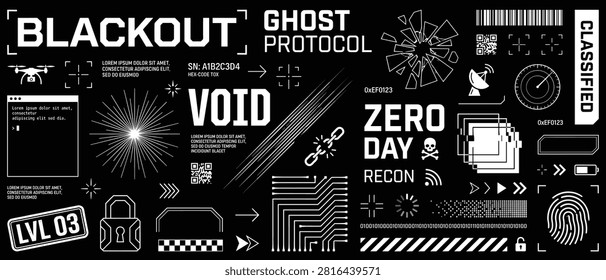 Blackout Ghost Protocol Zero Day Void Icon Set For Technology Poster Covert Banner And Print Design