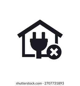 Icono de apagón con casa y enchufe, sin pictograma de electricidad