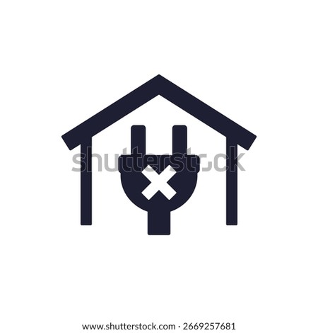 blackout icon with a house and plug, no electricity sign