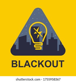 blackout icon on a yellow background. power outage in a big city. flat vector illustration.