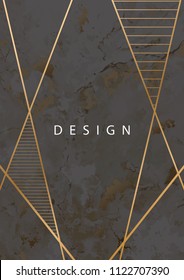 Blackout marble stone texture with gold geometric lines. Vector illustration design.