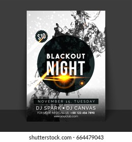 Blackout Night Flyer, Music Party Template or Banner design with abstract smoke effect.