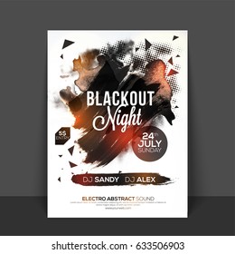 Blackout Night Party Flyer, Template, Banner design with abstract brush strokes and halftone texture.