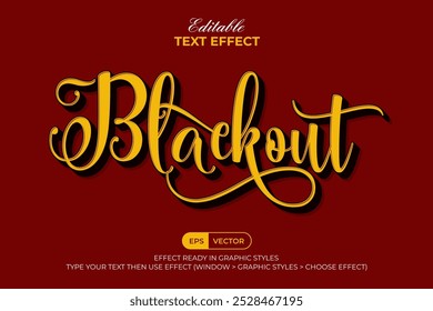Blackout Text Effect 3D Traditional Script Font Style. Editable Text Effect Vector Eps 10.