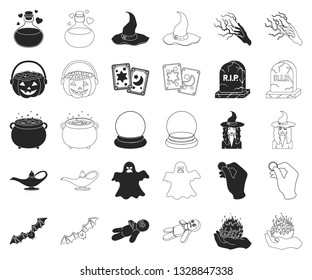 black,outline and white magic black,outline icons in set collection for design. Attributes and sorceress accessories vector symbol stock web illustration.