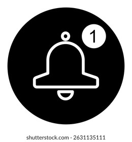 Schwarz umrissenes Glockensymbol mit Benachrichtigungsabzeichen, umgeben von weißer Silhouettenform