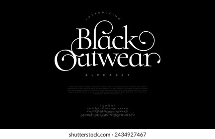 Blackoutwear premium luxury elegant alphabet letters and numbers. Elegant wedding typography classic serif font decorative vintage retro. Creative vector illustration