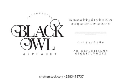 Blackowl typography beauty fashion elegant minimalist serif italic fonts decorative wedding vintage retro logos. Minimal luxury font alphabet logo. Vector illustration