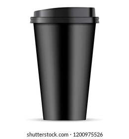 Blackp paper coffee Cup isolated on white background. 3d realistic Coffee Cup Mockup. EPS10 Vector Template design illustration.