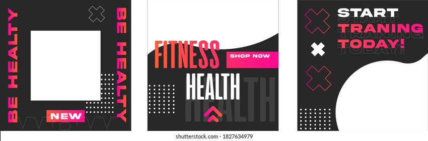 Black&Pink Social Media Post Template for Digital Marketing and Advertising Sale Promo. Square Monochrome banner design. Set for Gym&Fitness dynamic.