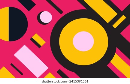 Black-Pink-Yellow-White Color Circle Abstract Background, vector and illustration