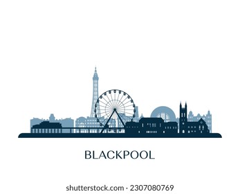 Skyline Blackpool, silueta monocroma. Ilustración vectorial.