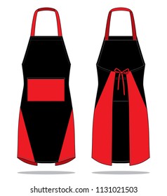 Black-Red Apron Design On White Background.Front And Back View, Vector File.