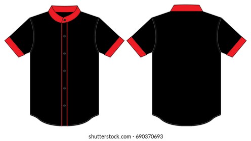 Black-Red Chef Shirt With Red Piping Design Vector.Front and Back View.