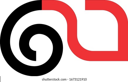 Black-red logo of spiraling linear shapes with movement dynamics