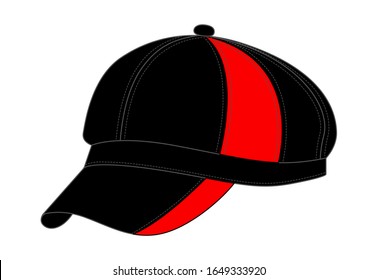 Black-Red Newsboy Cap Design On White Background, Vector File
