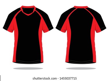 Black-Red Raglan Soccer Jersey Shirt Design On White Background.Front And Back View, Vector File.