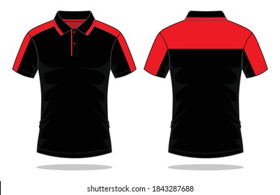 Black-Red Short Sleeve Polo Shirt Design on White Backgrouns.Front and Back View, Vector File.
