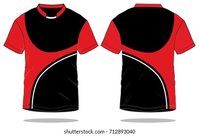 Black-Red Short Sleeve Soccer Shirt Design, Front and Back View, Vector File.