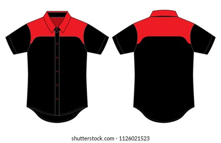 Black-Red Short Sleeve Technician Shirt Design Vector.Front and Back View.