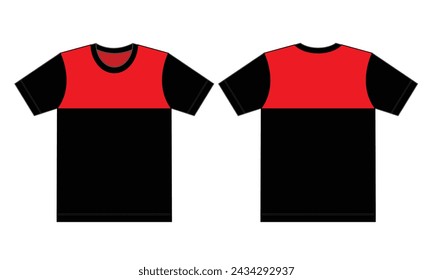 Black-Red Short Sleeves T-Shirt Design On White Background.
Front and Back View, Vector File