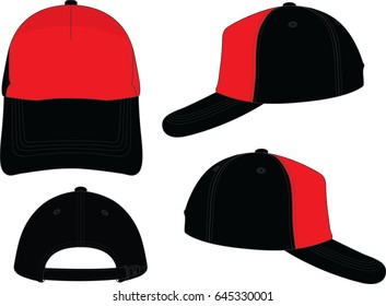 Black-Red Trucker Cap With Slider Plastic Buckle Zip Closure Strap Design On White Background.