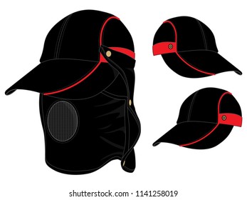 Black-Red UV Protection Baseball Cap Design Vector 