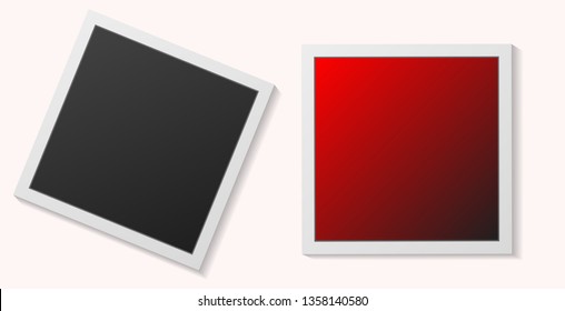 Black,red and white photo frames with shadows isolated on white background. Vector illustration
